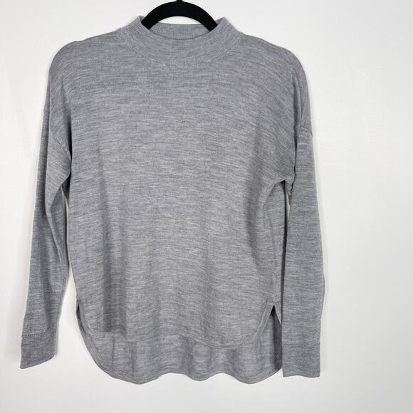 Madewell 2XS Heather Gray Mockneck Boxy Pullover Sweater Merino Wool Hi Low Hem - Picture 1 of 10